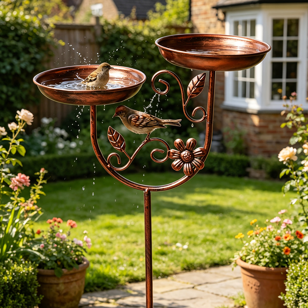 1pc garden metal bird bath detachable double bowl design