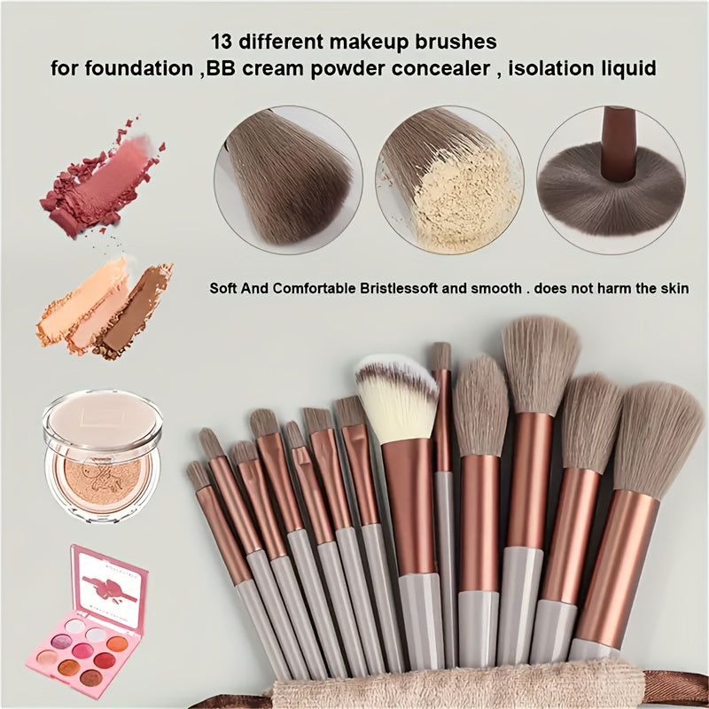 a set 13 makeup brushes including a portable storage bag
