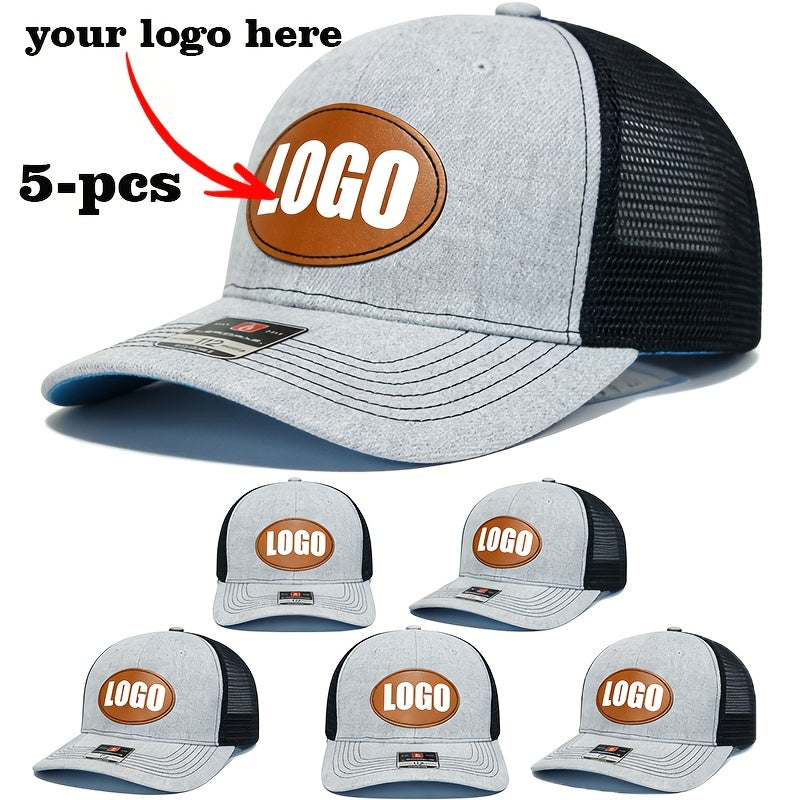5pcs set tan oval logo mesh baseball caps customizable