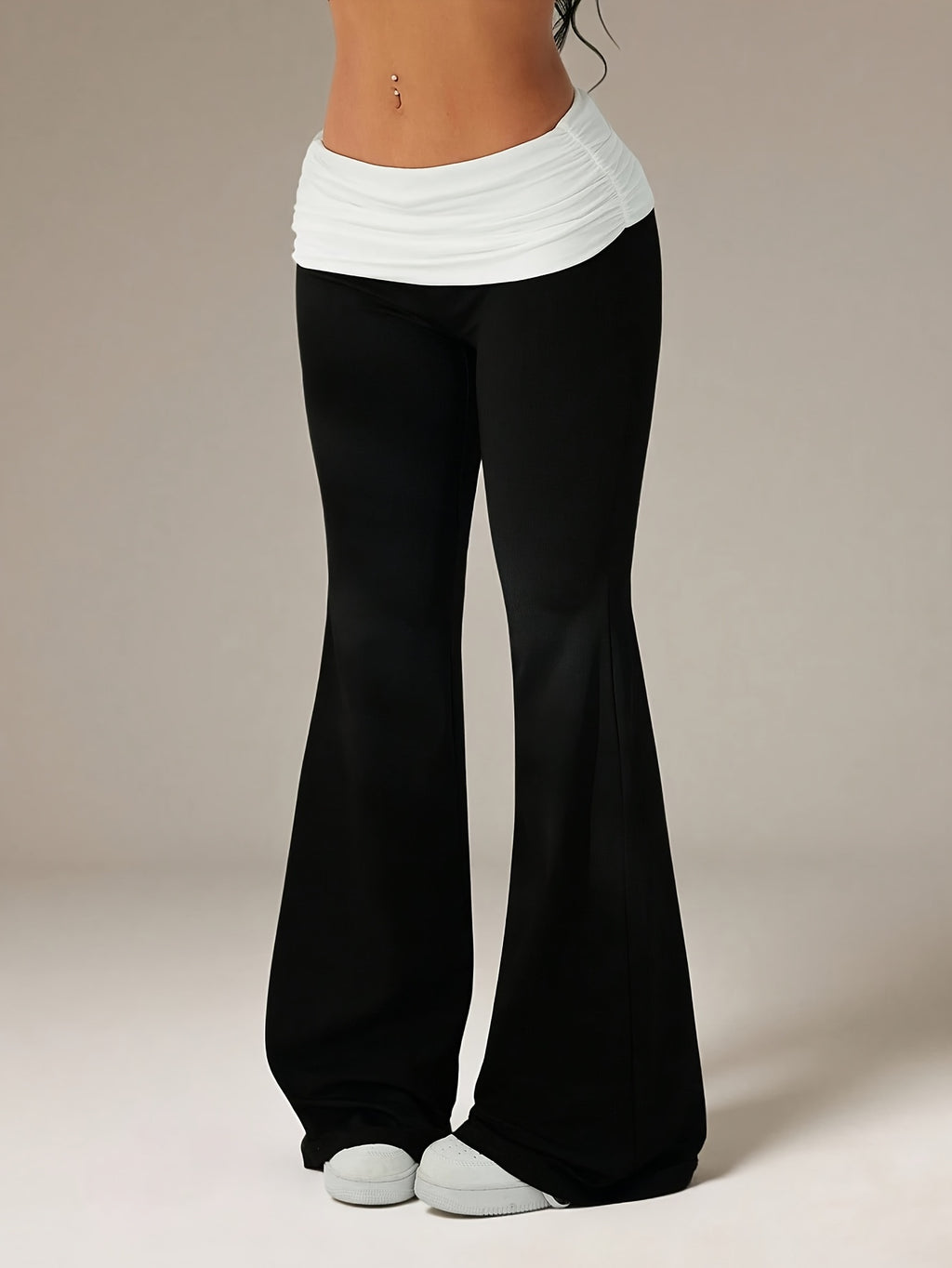 womens casual flared trousers color   waistband