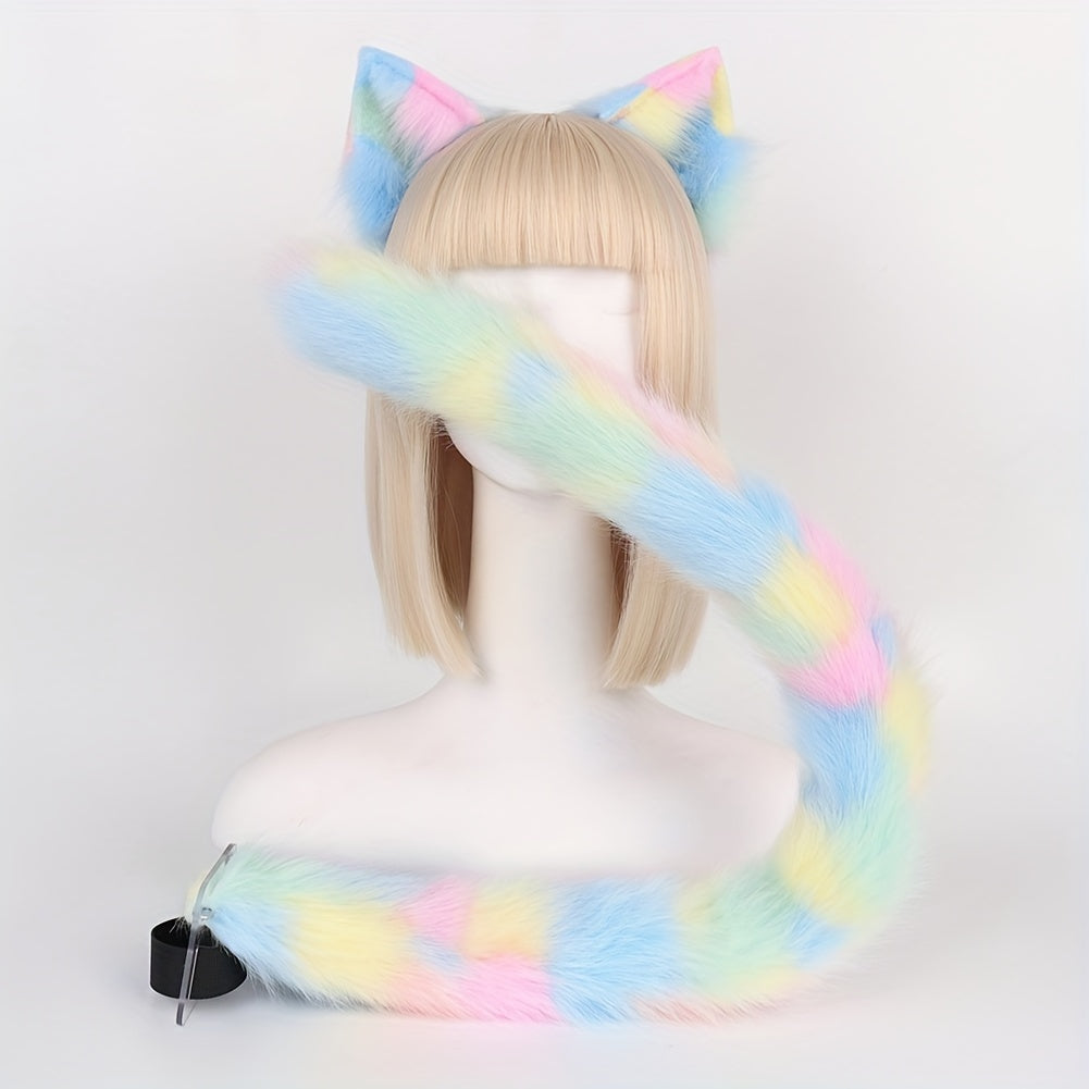 christmas gift 2pcs plush cat set fluffy ear headband