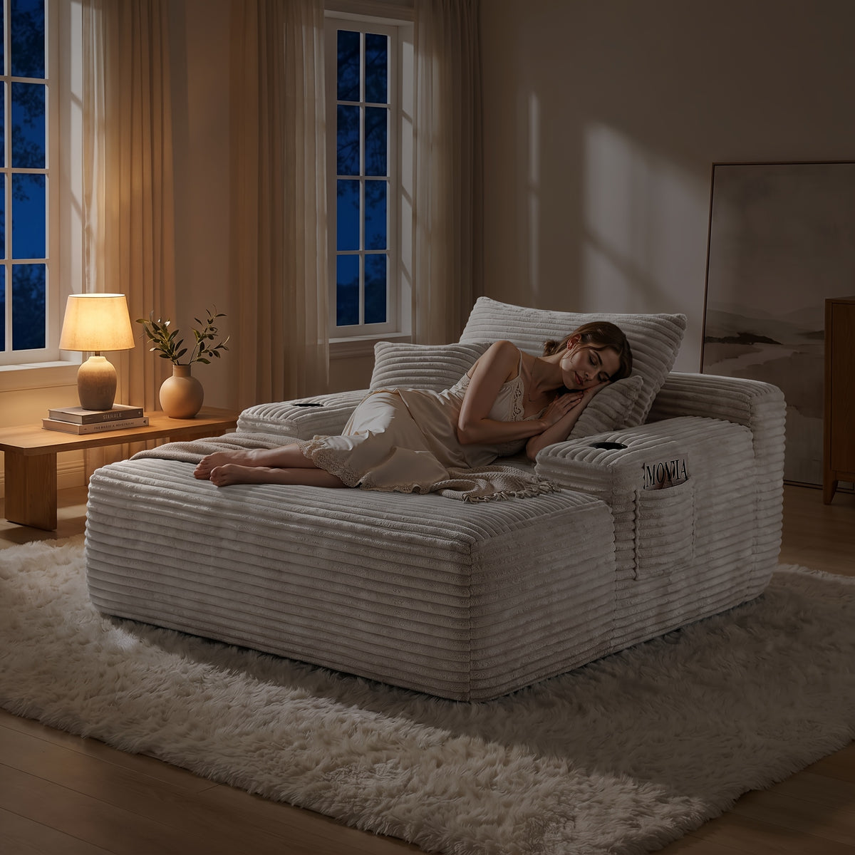 extra large boneless sofa chaise lounge cup holder side