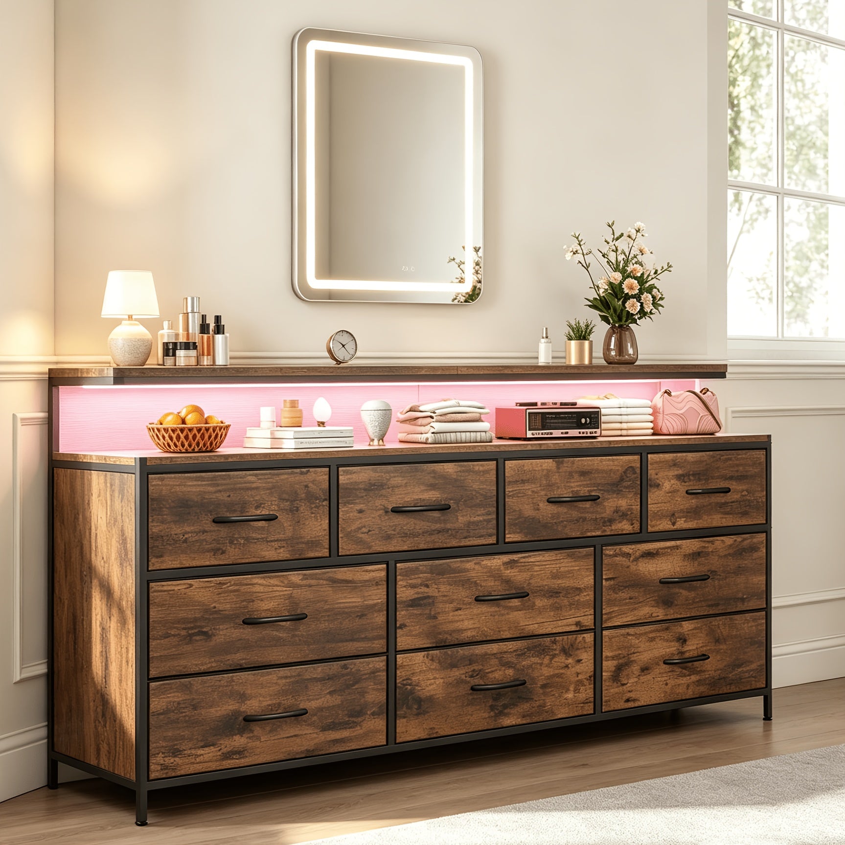 55 wide makeup vanity dresser led lights charging