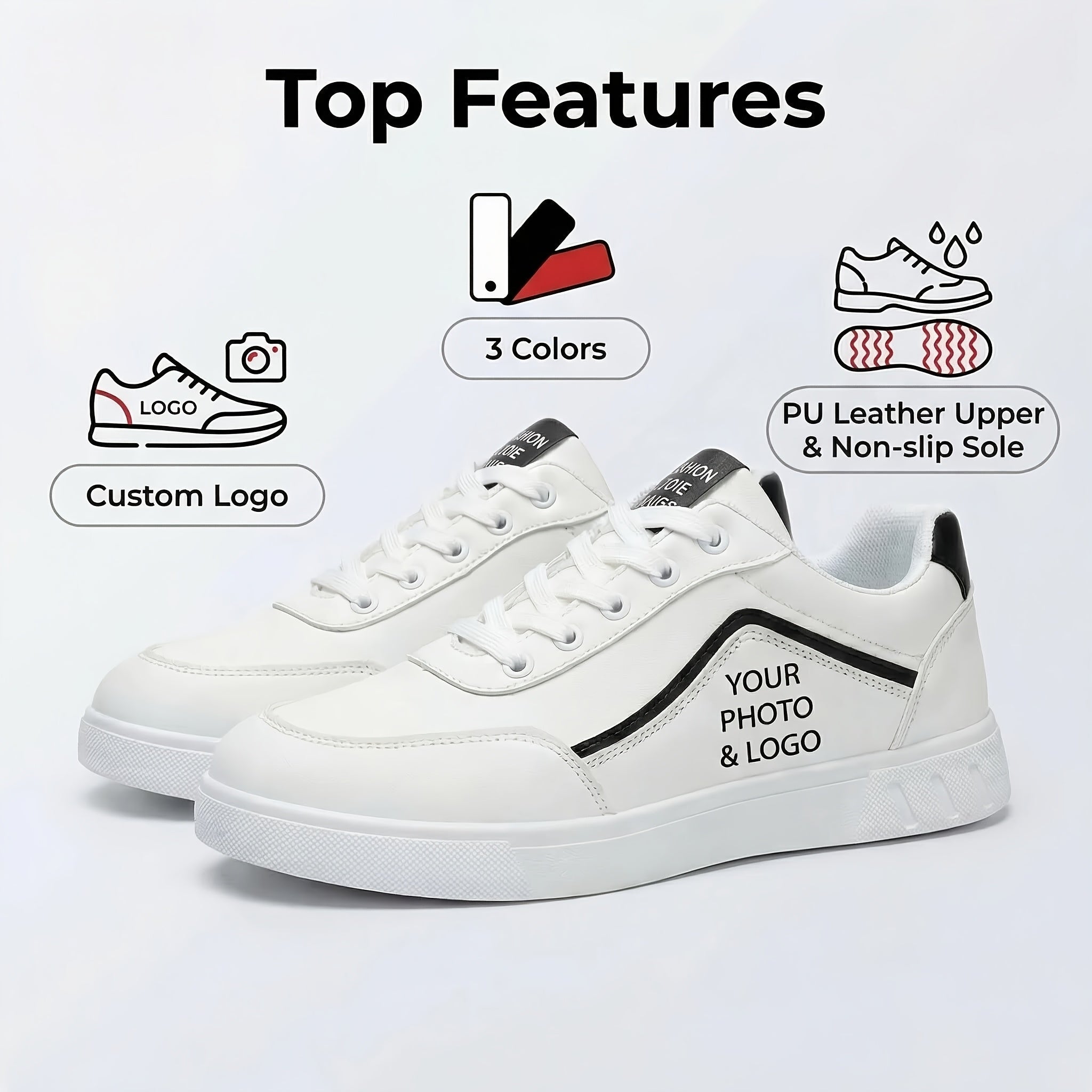 sneakers custom photo image text name black white low top