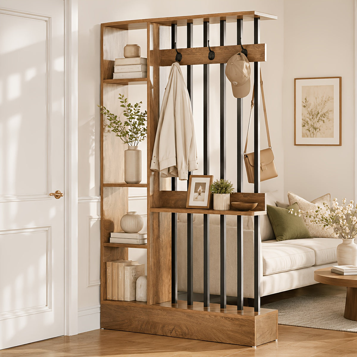 71 inch brown wooden freestanding room divider multi