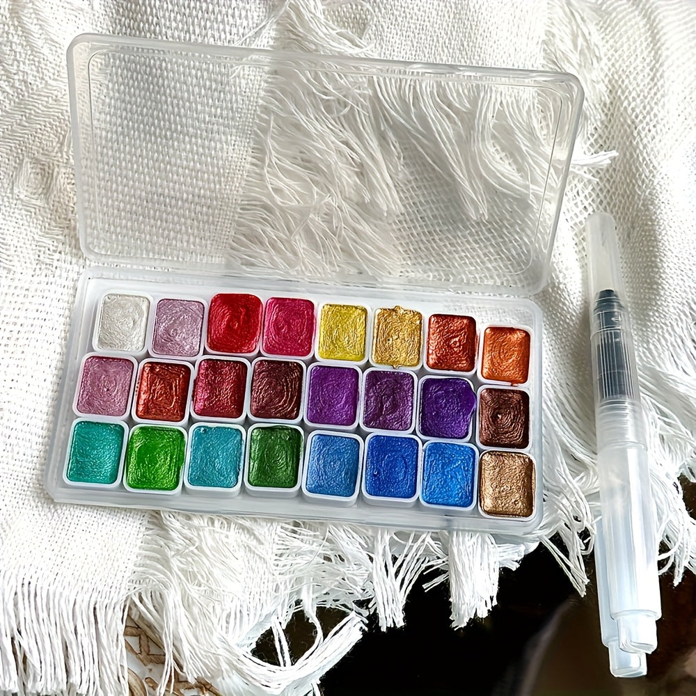 24 colors mini pearlescent watercolor pigment portable metal