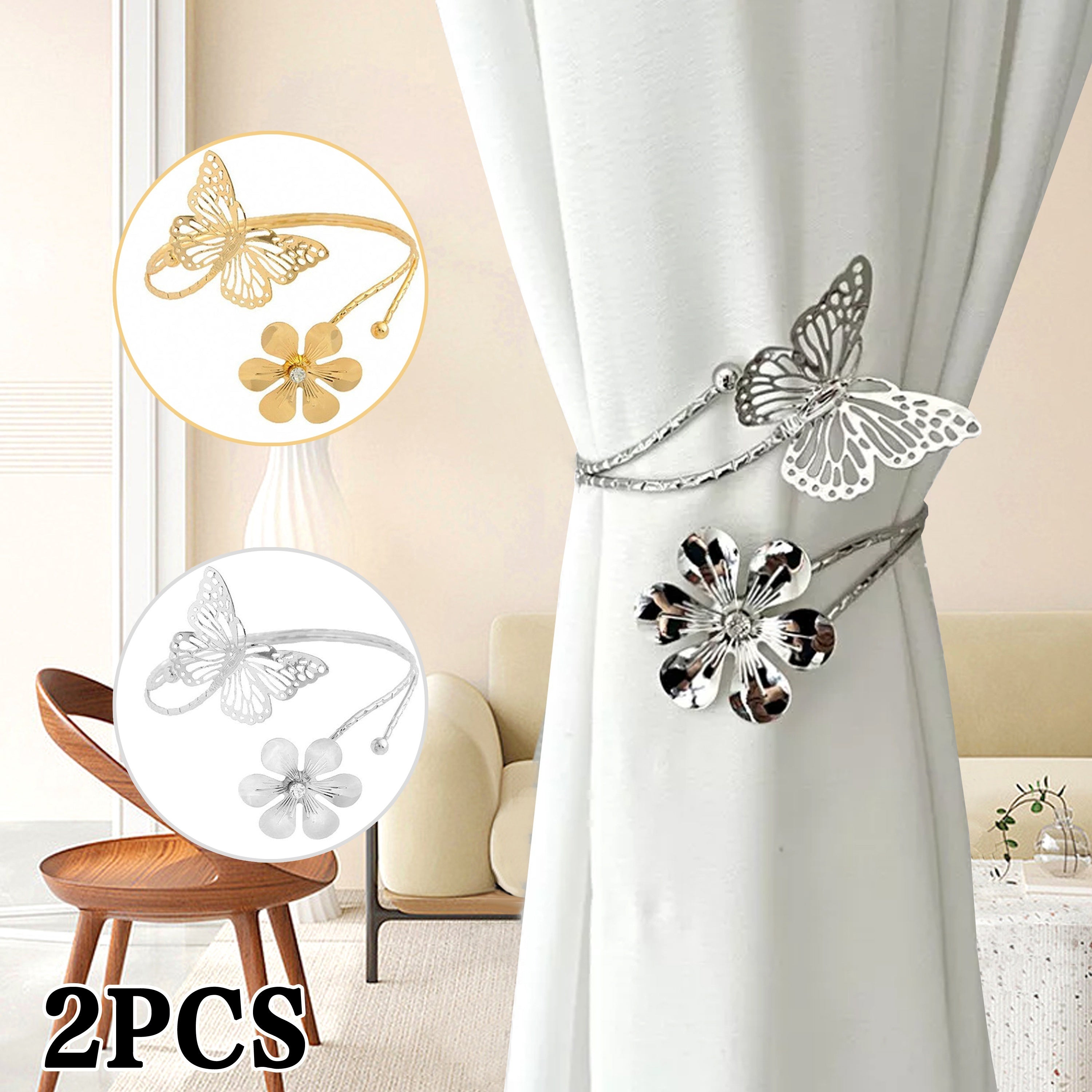 2pcs modern golden silvery   floral metal curtain