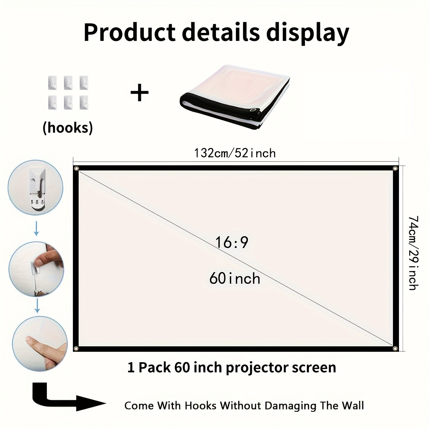 60 inch 4k portable projection screen foldable high