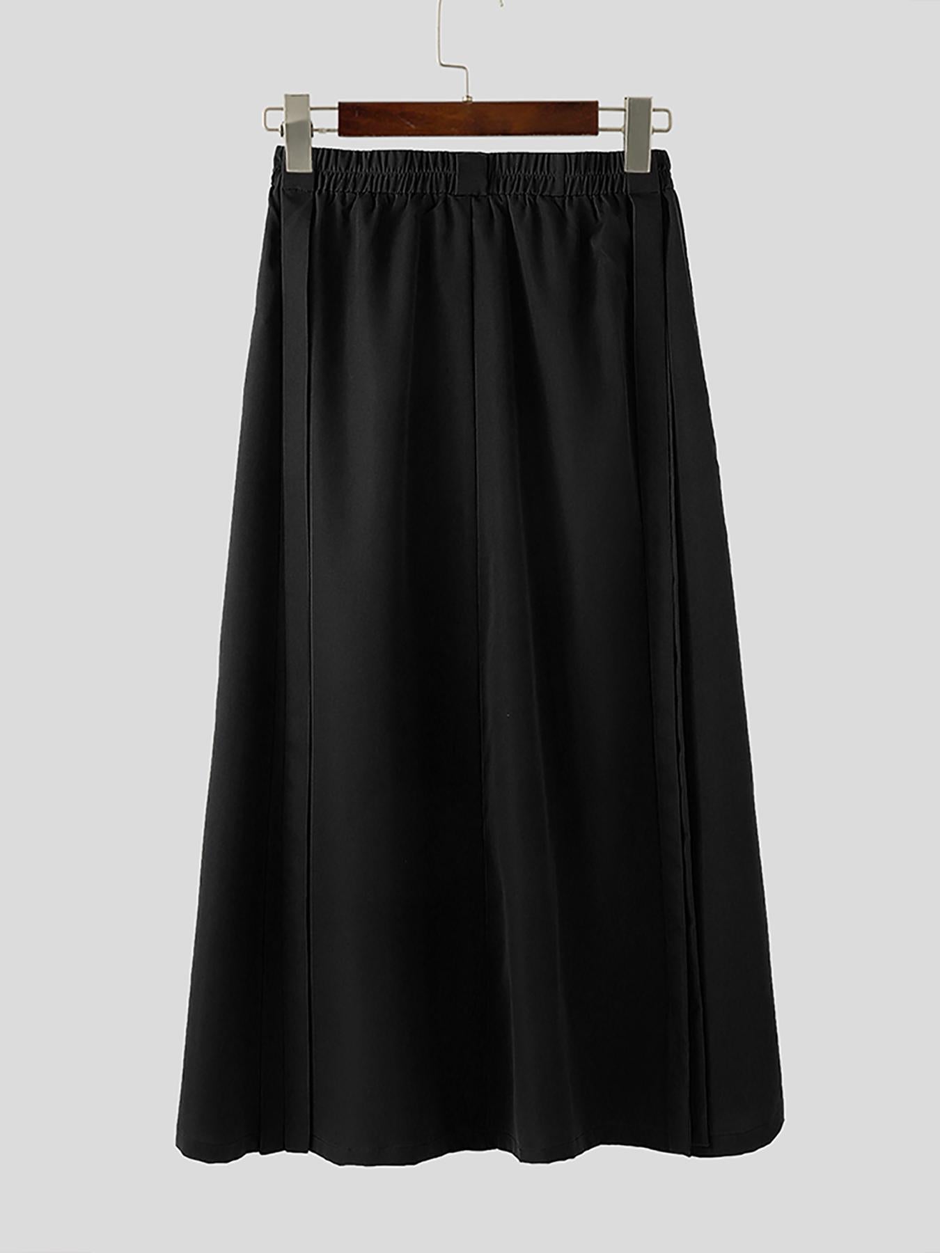 men full length skirt elastic waist asymmetric split