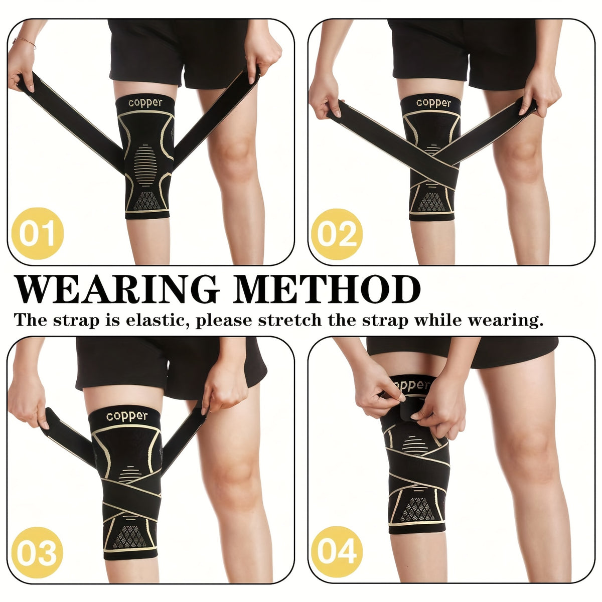 1pc copper knee brace strap black compression sleeve