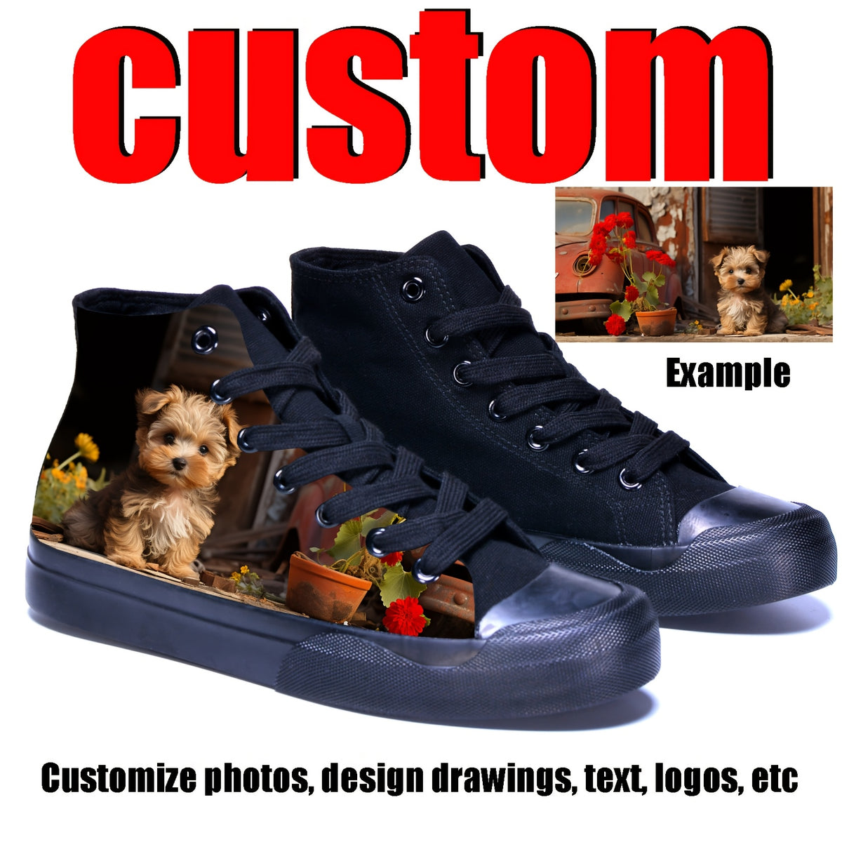 custom photo image black high top canvas sneakers casual