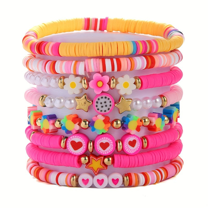 8pcs sweet cute floral heart themed pink multi layer