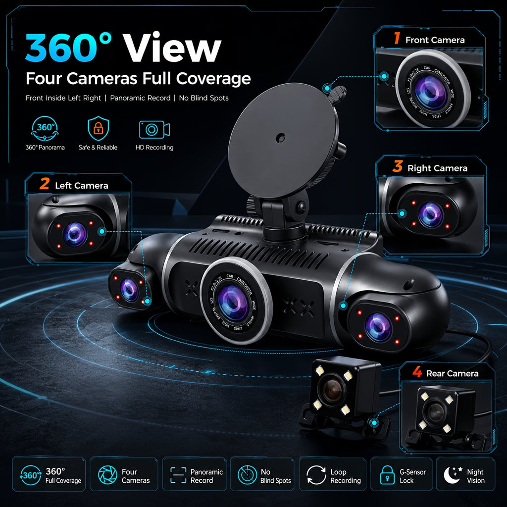 360 panoramic car dash cam fhd 1080p 4   0