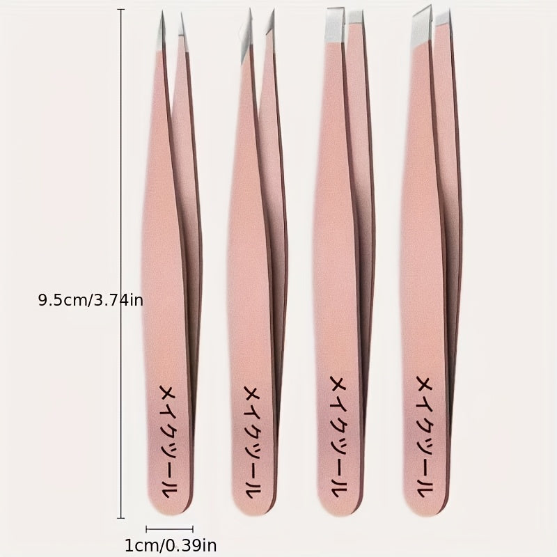 rose gold japanese stainless steel tweezers 4 piece set