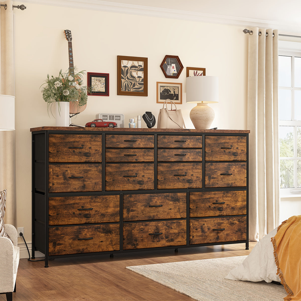 fabric drawer storage cabinet 16 drawers long black wood