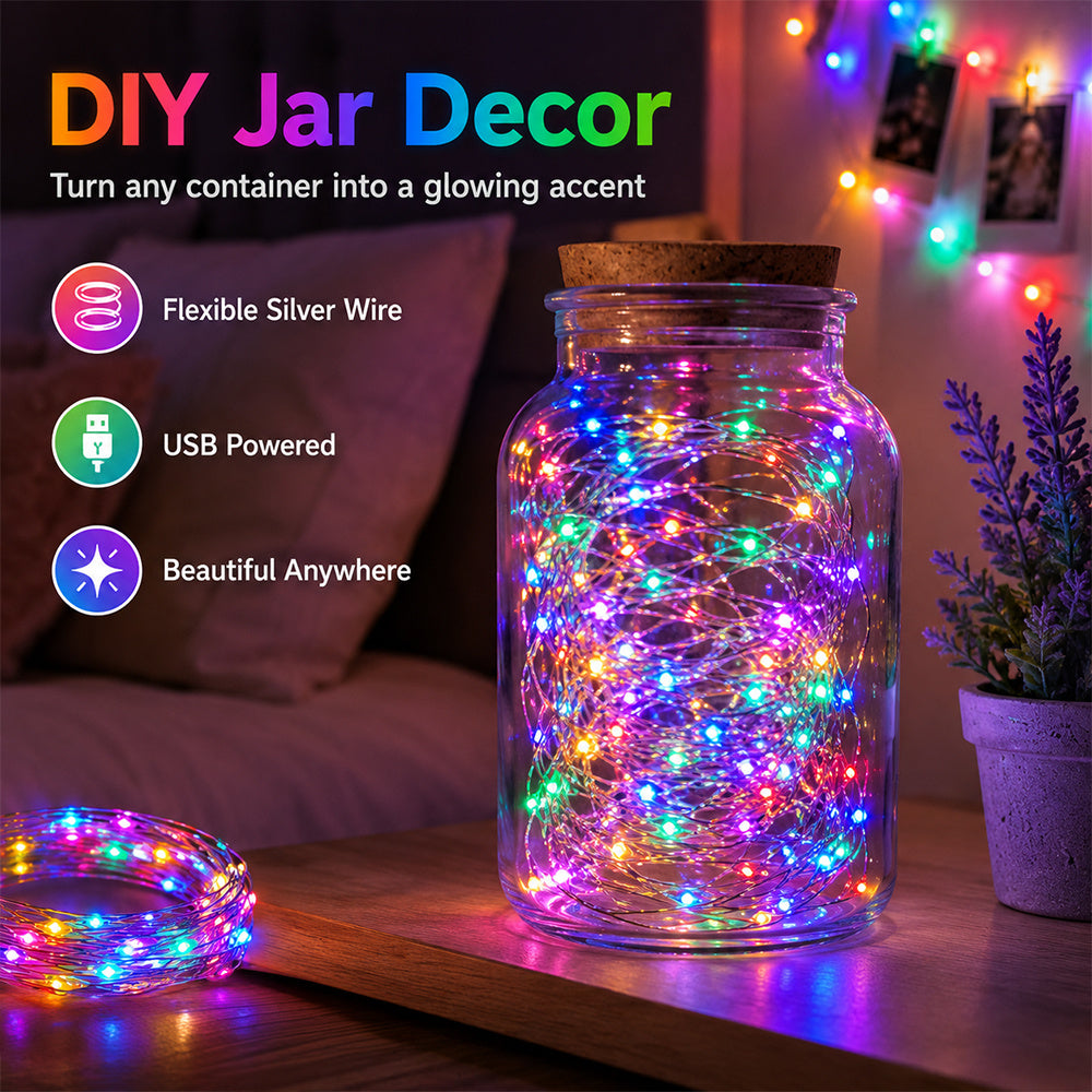 1pc   indoor holiday fairy string lights multicolor usb