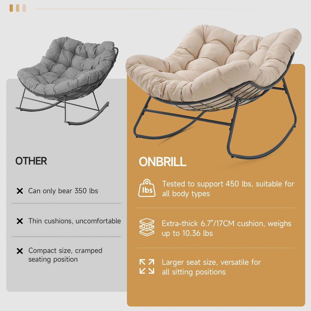 outdoor papasan rocking chair 450 lbs oversized comfy patio