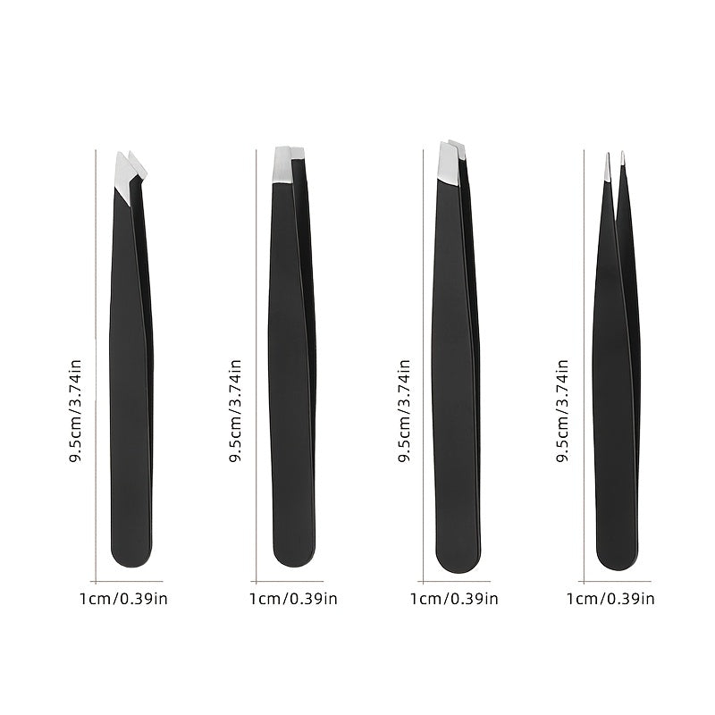 a set 4 high quality stainless steel eyebrow tweezers