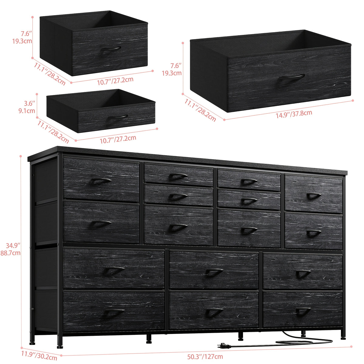 fabric drawer storage cabinet 16 drawers long black wood