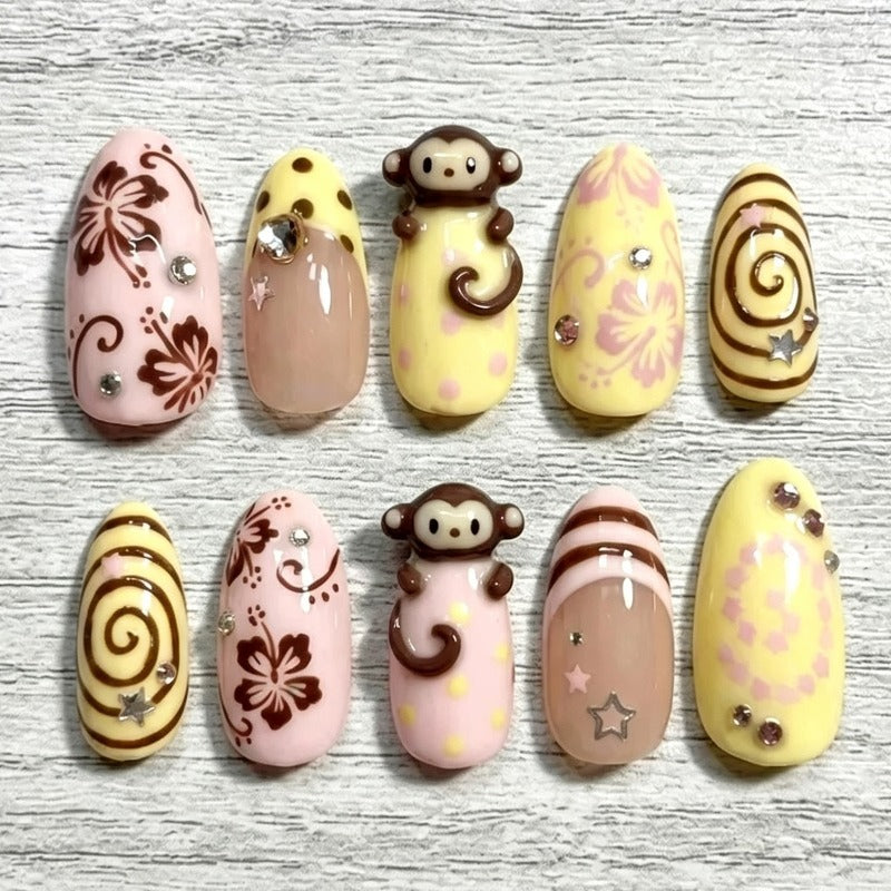 60pcs almond shape cute 3d   press nails sweet