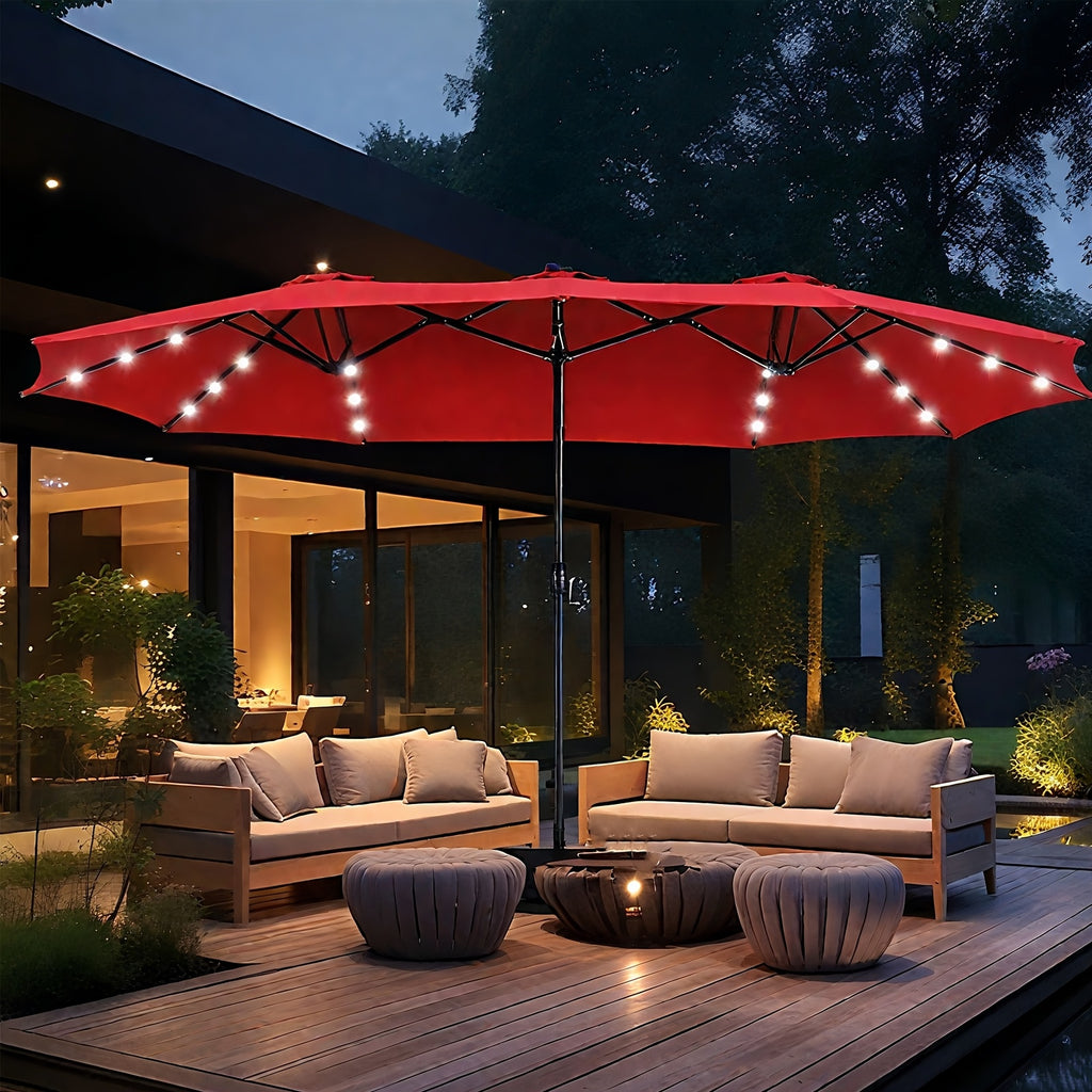15ft outdoor double sided patio umbrella   solar led