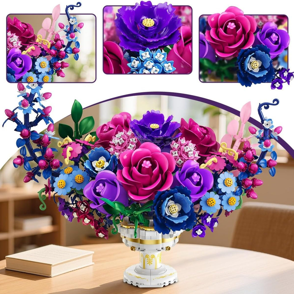 a building block toy set featuring moon shaped rose flowers