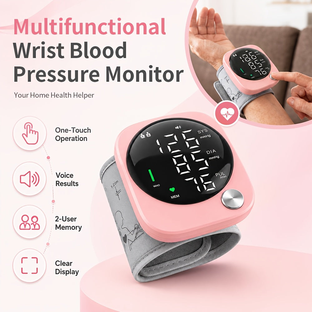 wrist blood pressure monitor adjustable cuff large lcd voice