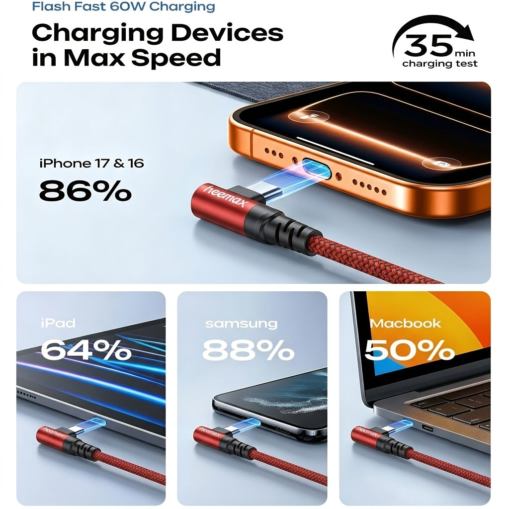 90 degree usb c charging cable 3a fast charging right angle