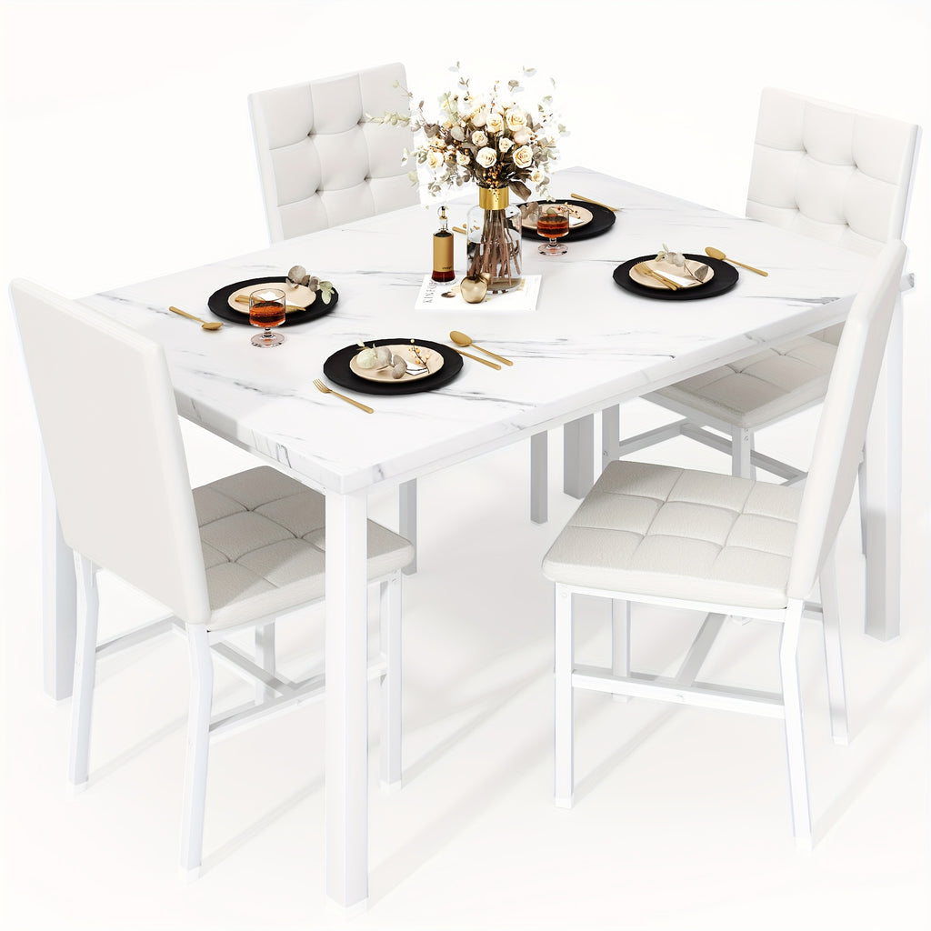 modern 5pcs   marble dining table set upholstered pu