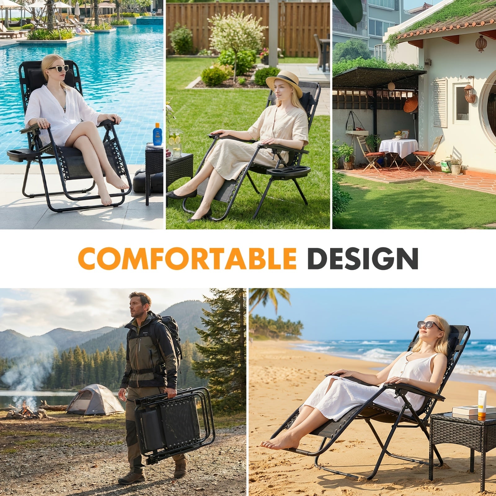 2pcs zero gravity patio recliner folding lounge adjustable