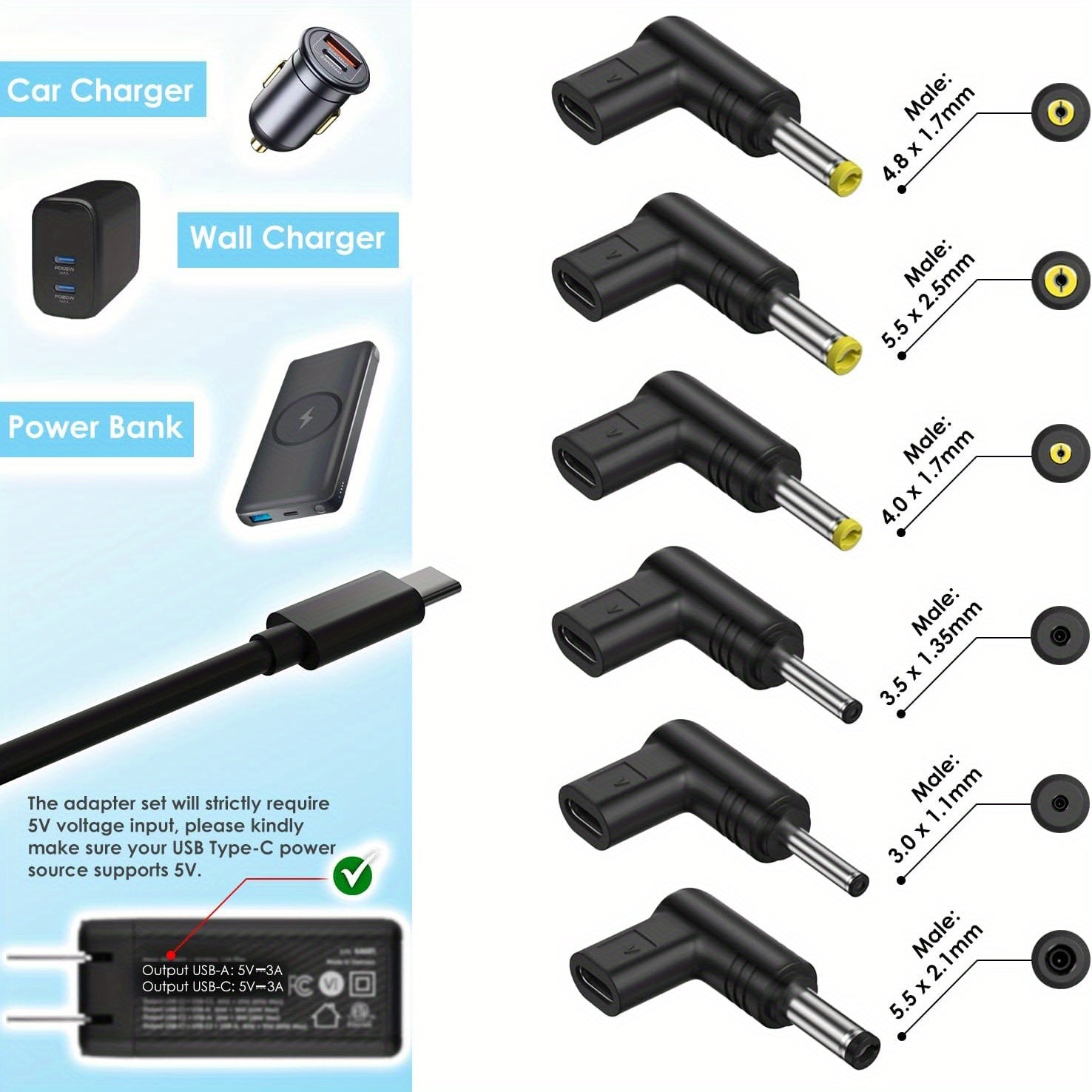 6 pack usb type c 90 degree 5v female usb c male