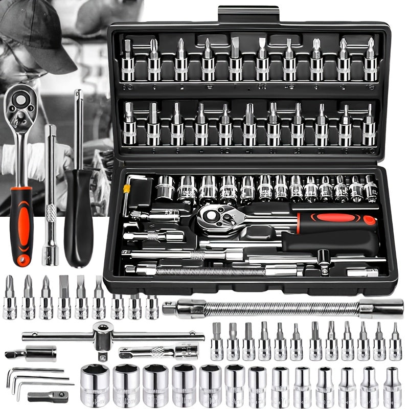 46pcs household car repair tool set ratchet torque wrench