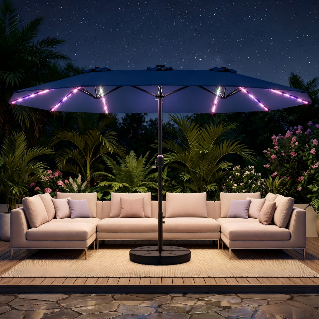 15ft double sided patio umbrella rgb solar colorful lights