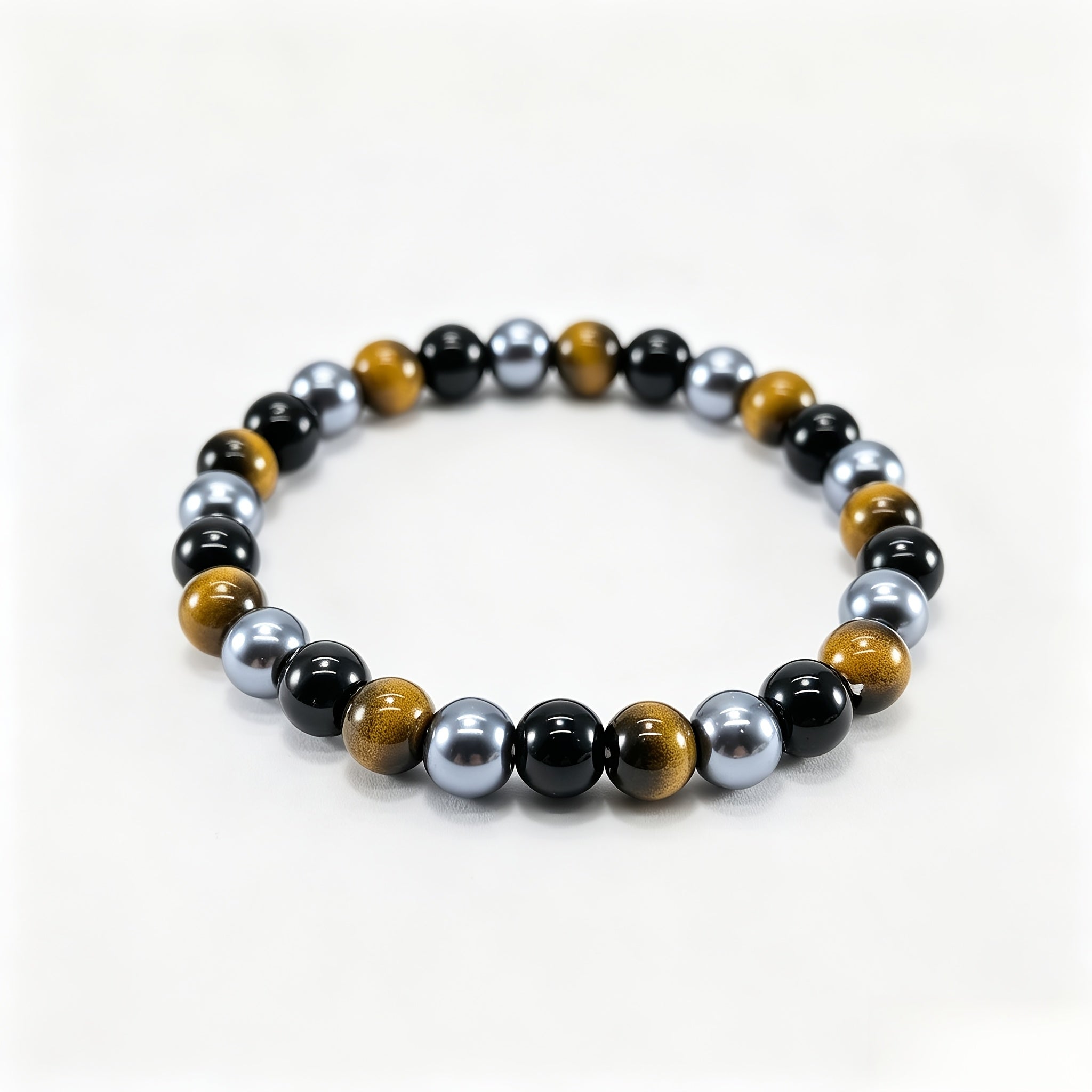 a bracelet made three types stones tigers eye obsidian black