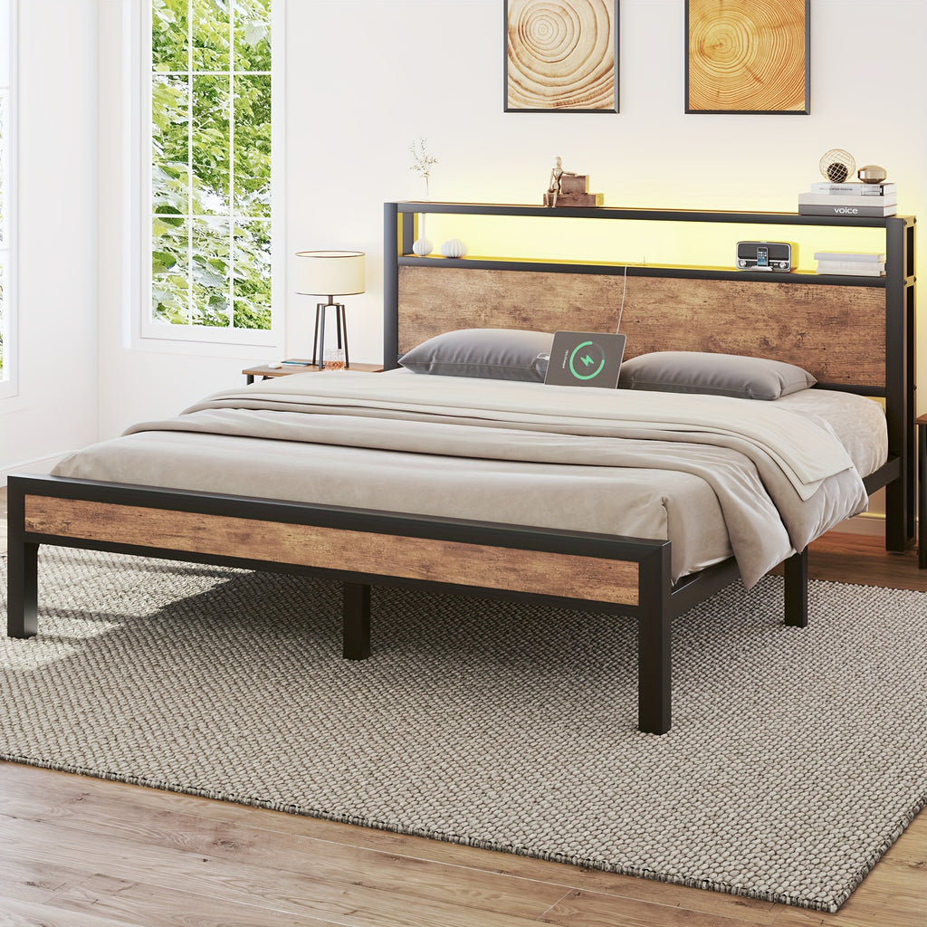 full queen king size bed frame storage metal platform bed
