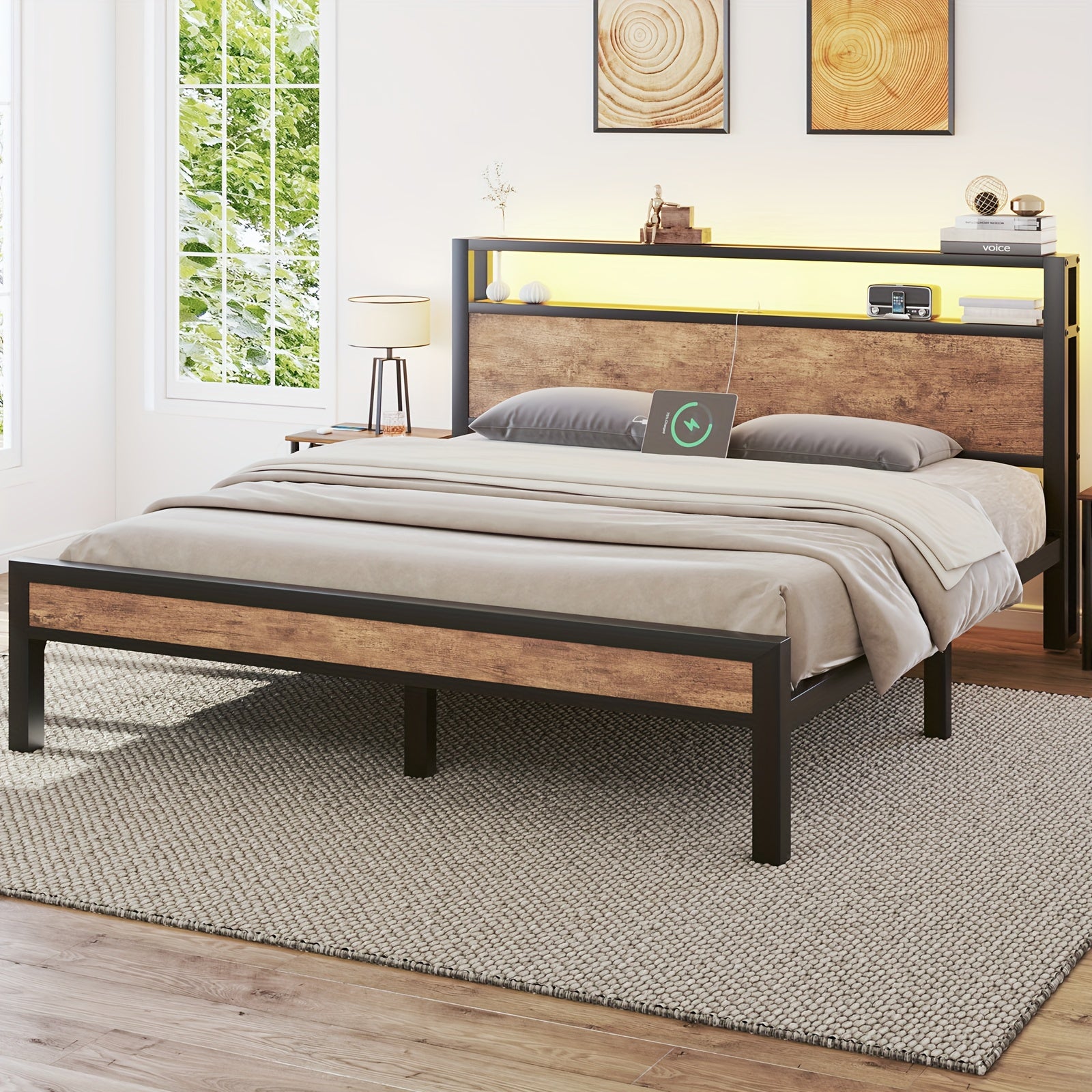 full queen king size bed frame storage metal platform bed