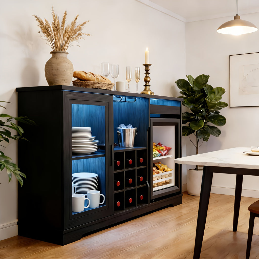 home bar cabinet mini fridge led lights black liquor cabinet