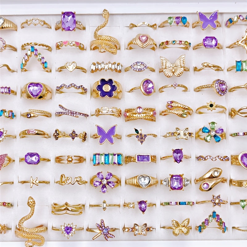 20pcs pack rose golden   womens mens ring set purple