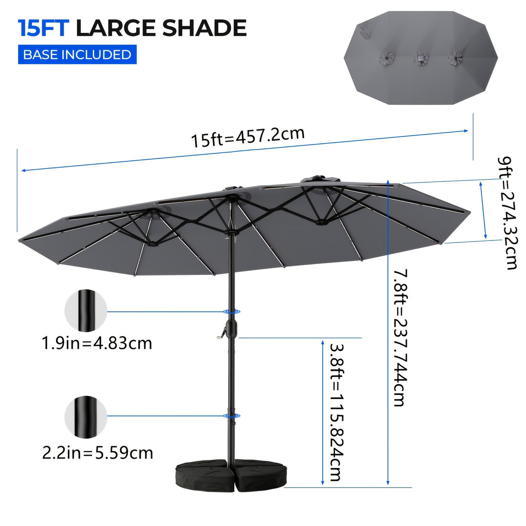 15ft outdoor double sided patio umbrella   solar led