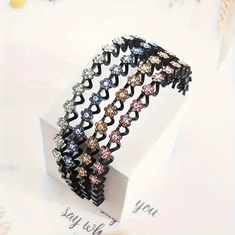 4pcs womens hair tie hair rope inlaid rhinestones beaded