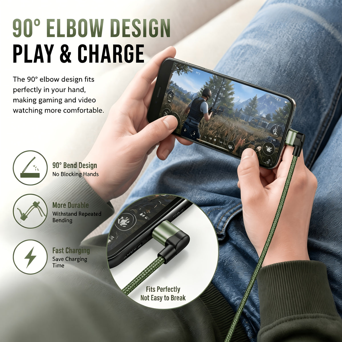usb right angle type c data cable supports fast charging