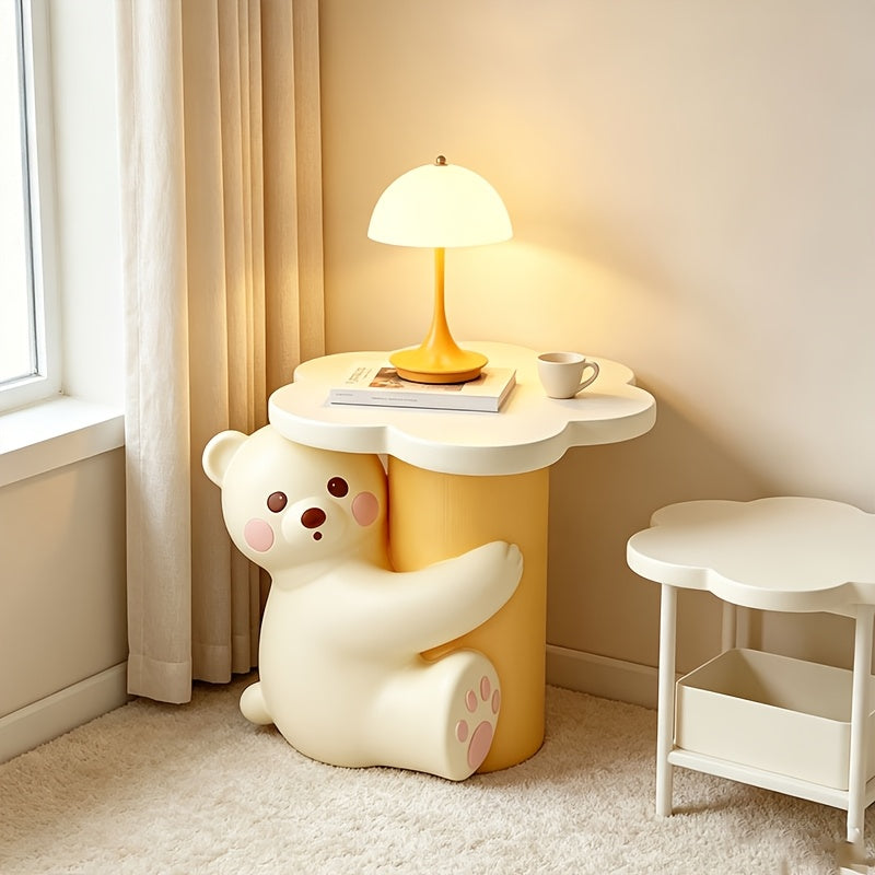 solid handcrafted resin hugging bear figurine side table
