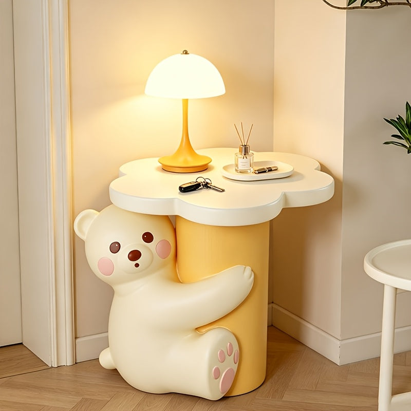 solid handcrafted resin hugging bear figurine side table