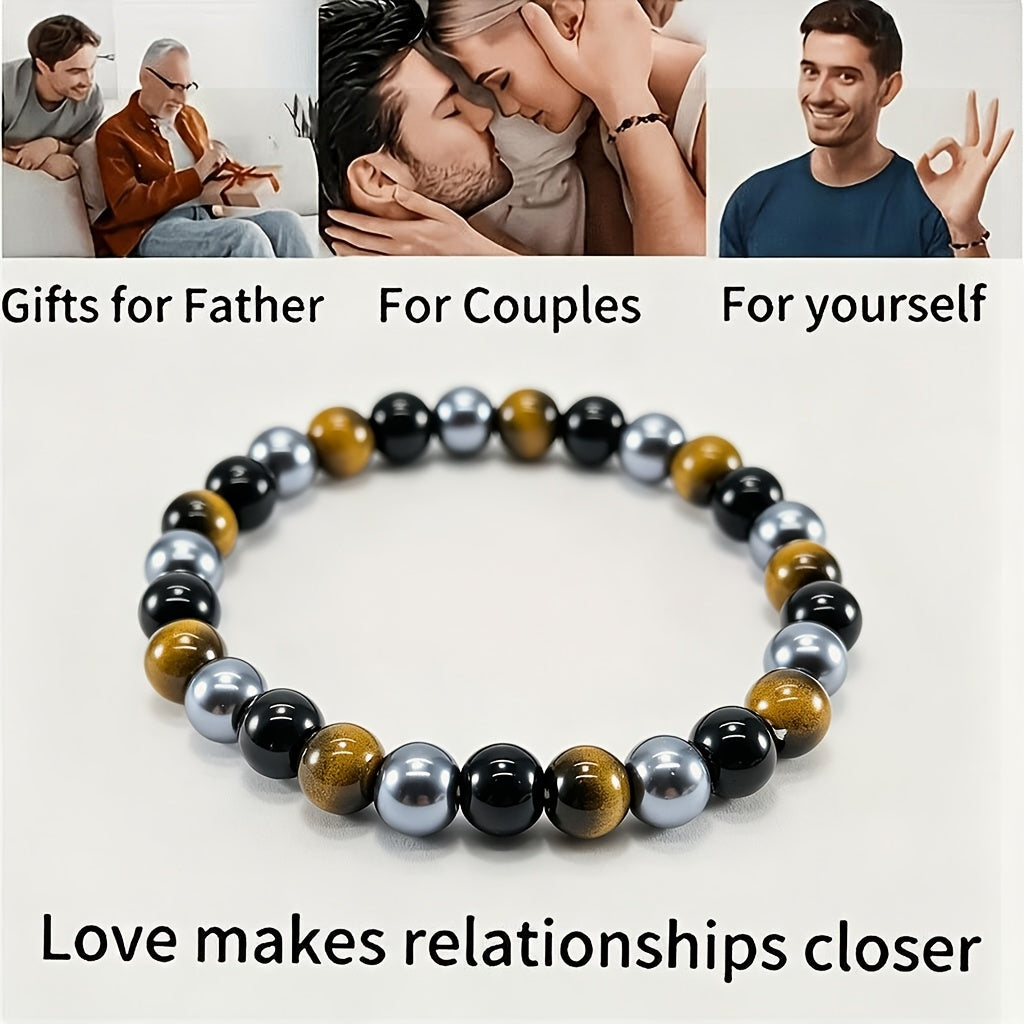 a bracelet made three types stones tigers eye obsidian black