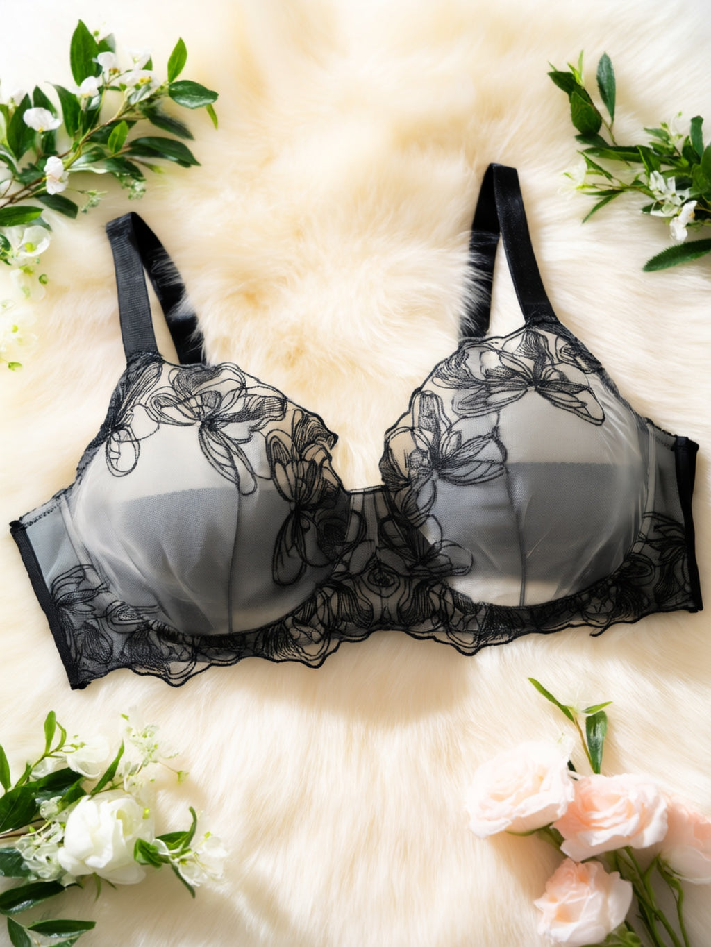 a plus size womens lace trimmed   push bra embroidery