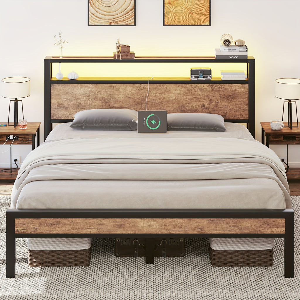 full queen king size bed frame storage metal platform bed