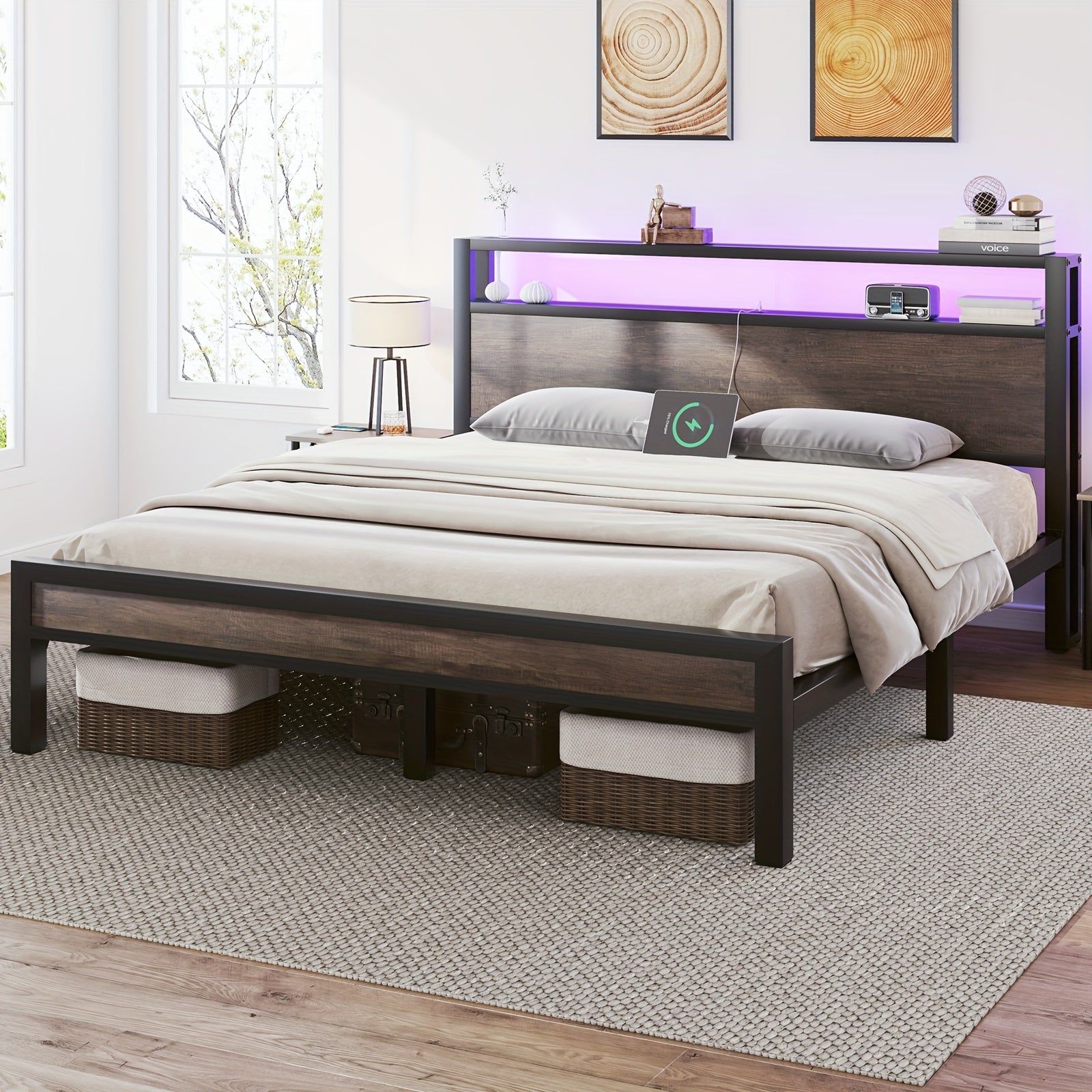 full queen king size bed frame storage metal platform bed