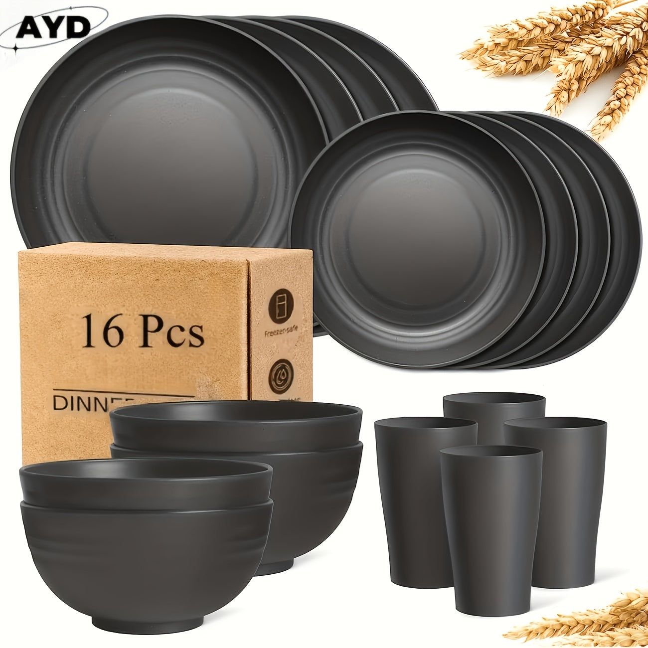 32 16pcs wheat straw large size dinnerware set service 8 4