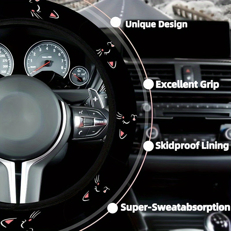 cute cat face pattern steering wheel cover minimalist style