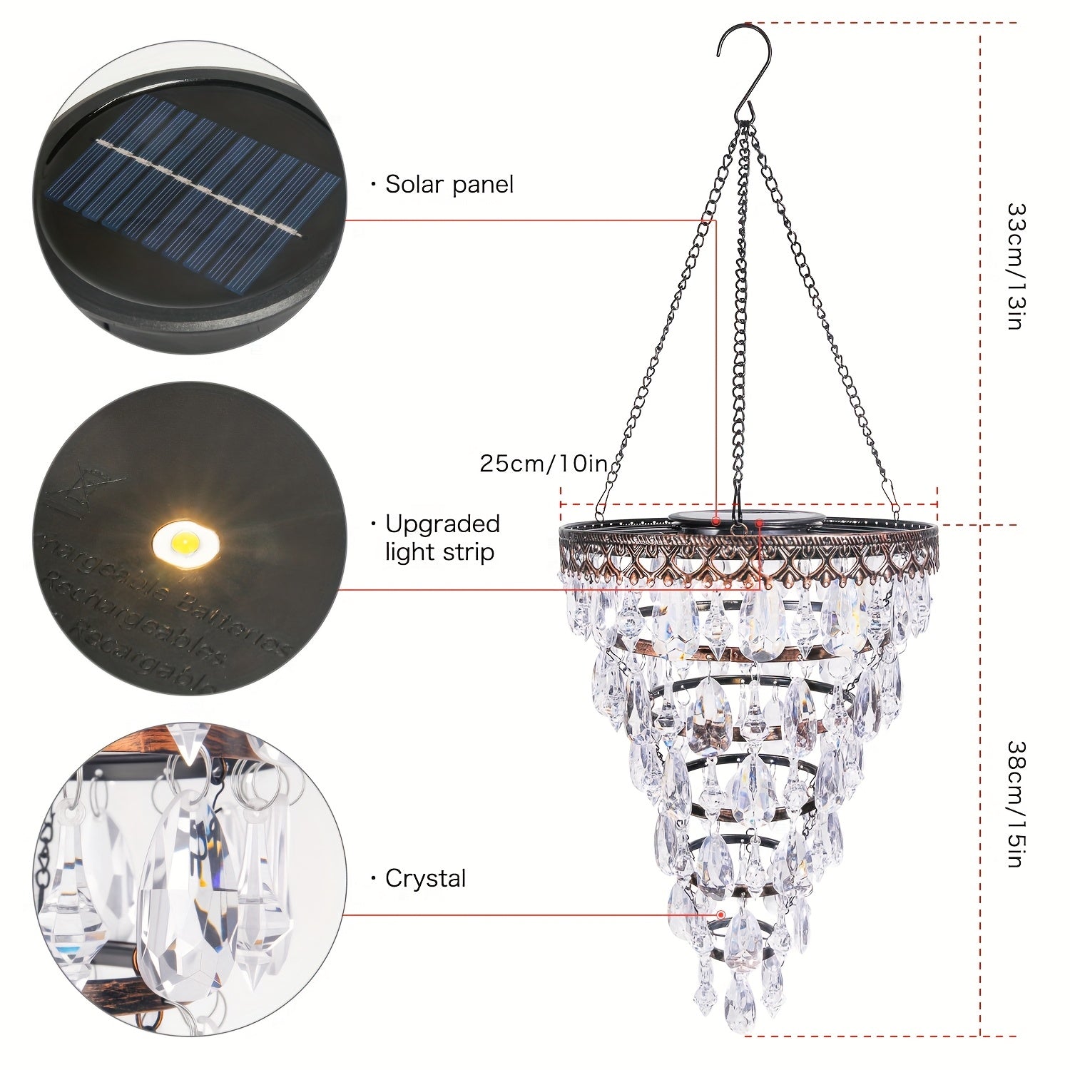 solar hanging crystal chandelier outdoor garden decorative